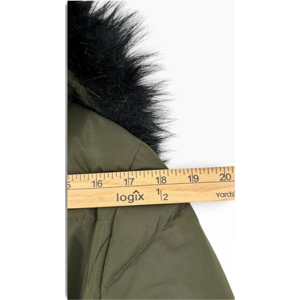 Michael Kors Puffer Parka Women Large Olive Green Belted Faux Fur Hood